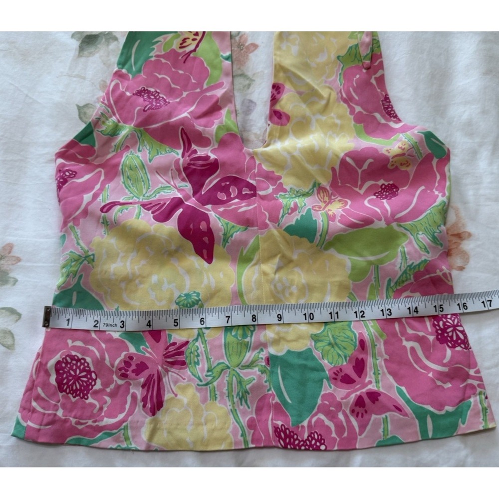 Lilly Pulitzer Halter Top Small Vtg White Label Butterfly Floral Resort Beach - Picture 7 of 8